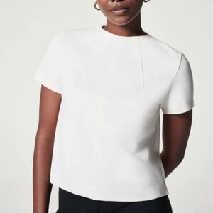 SPANX‎ The Perfect Short Sleeve Crew Neck Top Ivory Women's Large